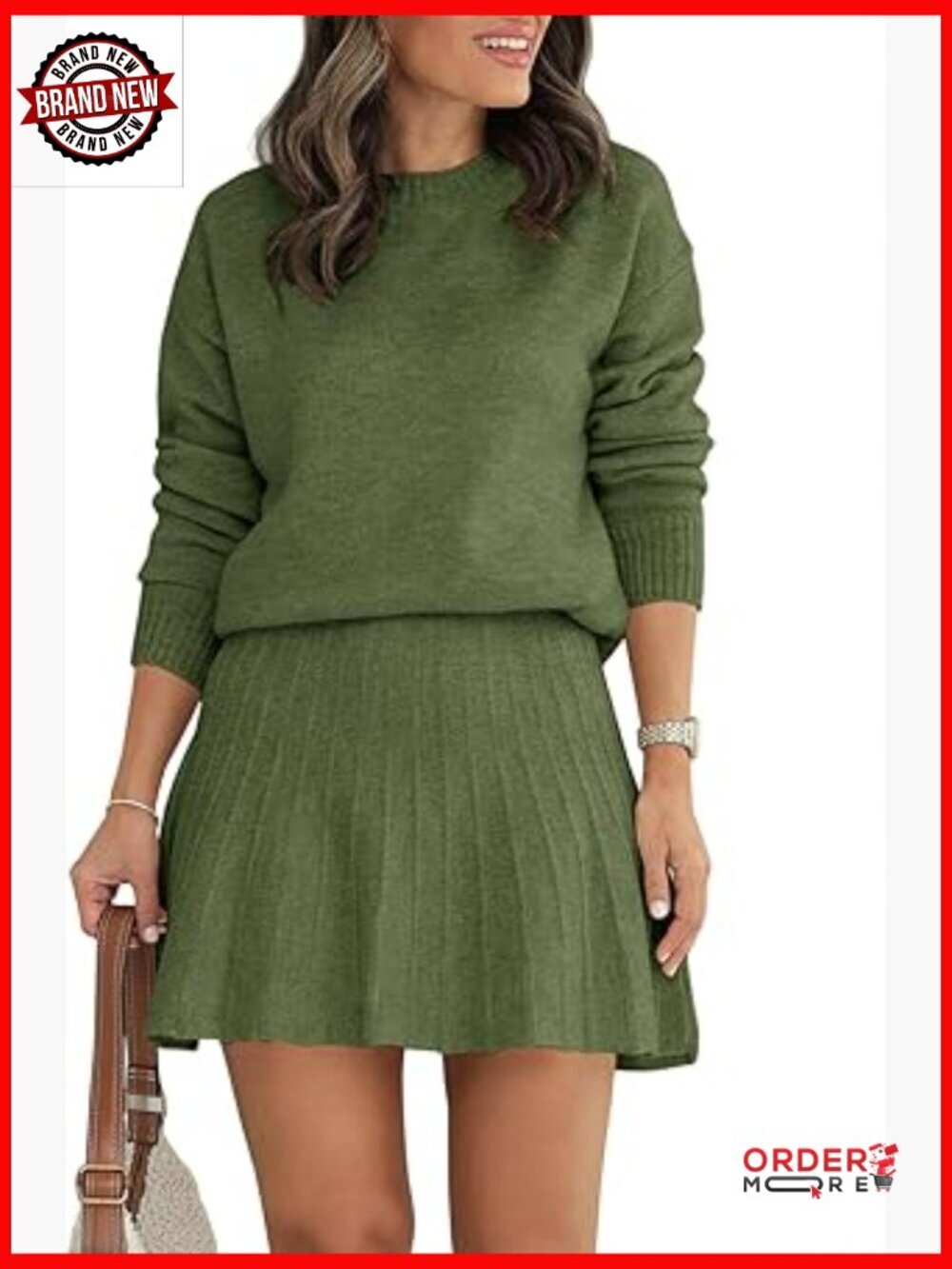 Womens 2 Piece Skirt Set Long Sleeve Knit Top Pleated Mini Skirt Lounge Set